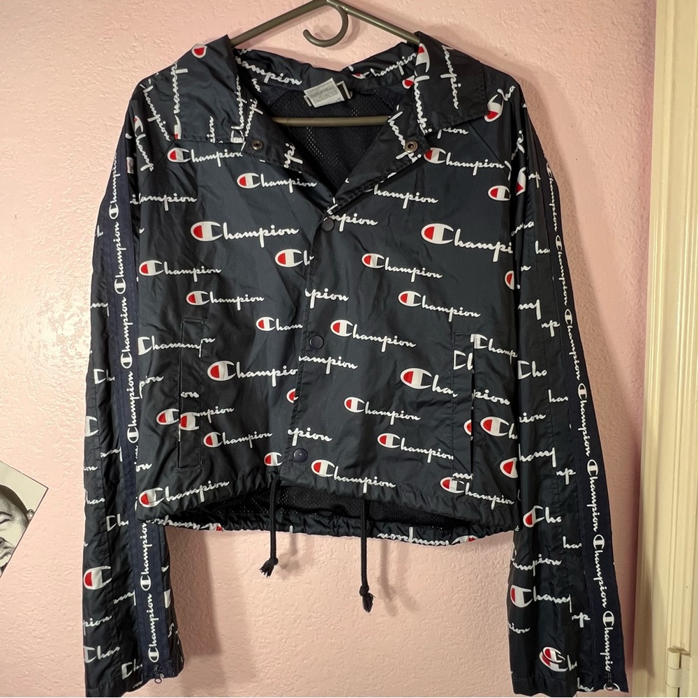 Champion Women’s Medium Logo Windbreaker with Zipper Sleeve